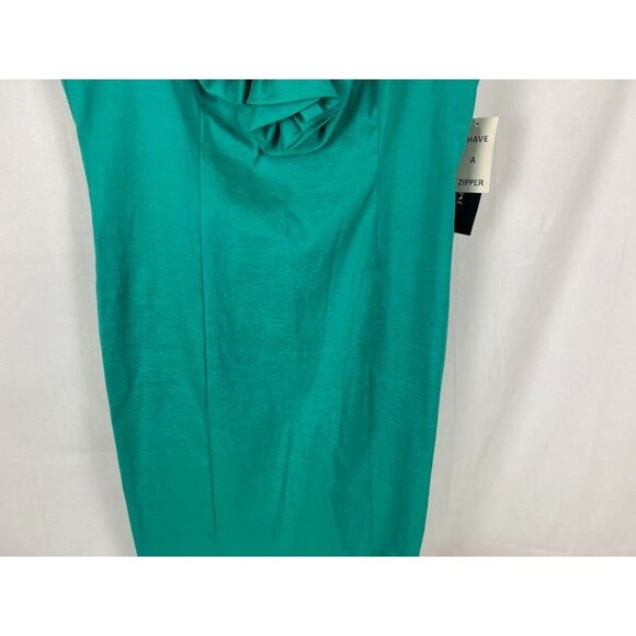 S.L. Fashion Jade Taffetta Formal Cocktail Shift Dress Flower Accent New Sz.10 - Picture 6 of 13